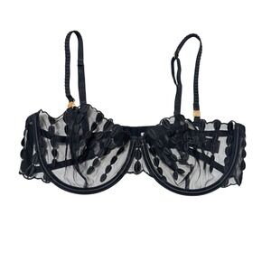 BLUEBELLA Black Sheer Lace Leaf‎ Detail Underwire Balconette Bra 36DD